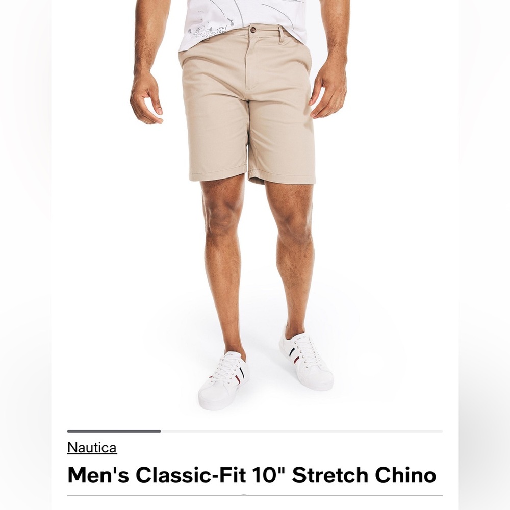 Nautica Mens Classic fit 10”. 33 waist. Stretch chino flat front deck shorts